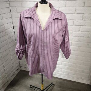 DCC Stretch Junior Plus Ladies Purple Black & White Striped Zipper Closure Shirt